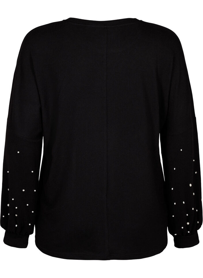 Solid coloured blouse with pearls, Black, Packshot image number 1
