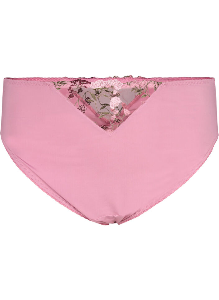 Tai briefs in microfiber with embroidered flowers, Rose, Packshot image number 0