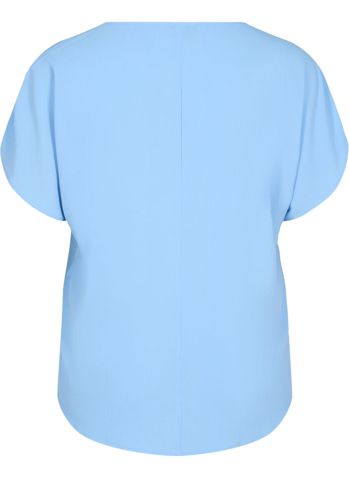 Blouse with short sleeves and a round neckline, Light Blue, Packshot image number 1