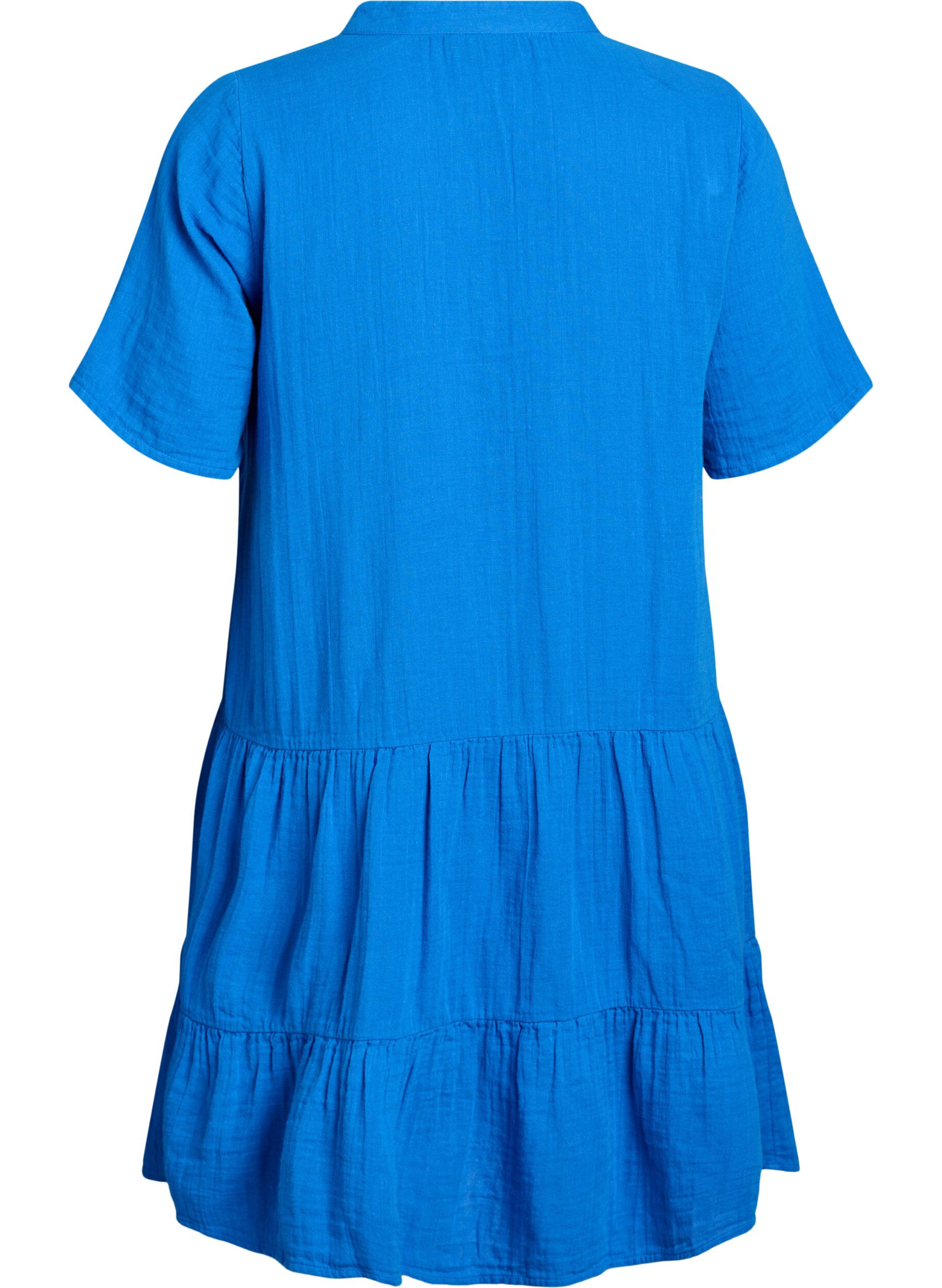 ZizzifashionShort A-line dress in cotton muslin, Blue, Packshot image number 1