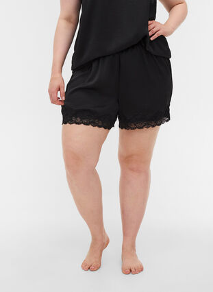 Pyjama shorts with lace, Black, Model image number 2