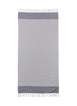Striped Towels with fringes, Dark Blue Melange, Packshot image number 1