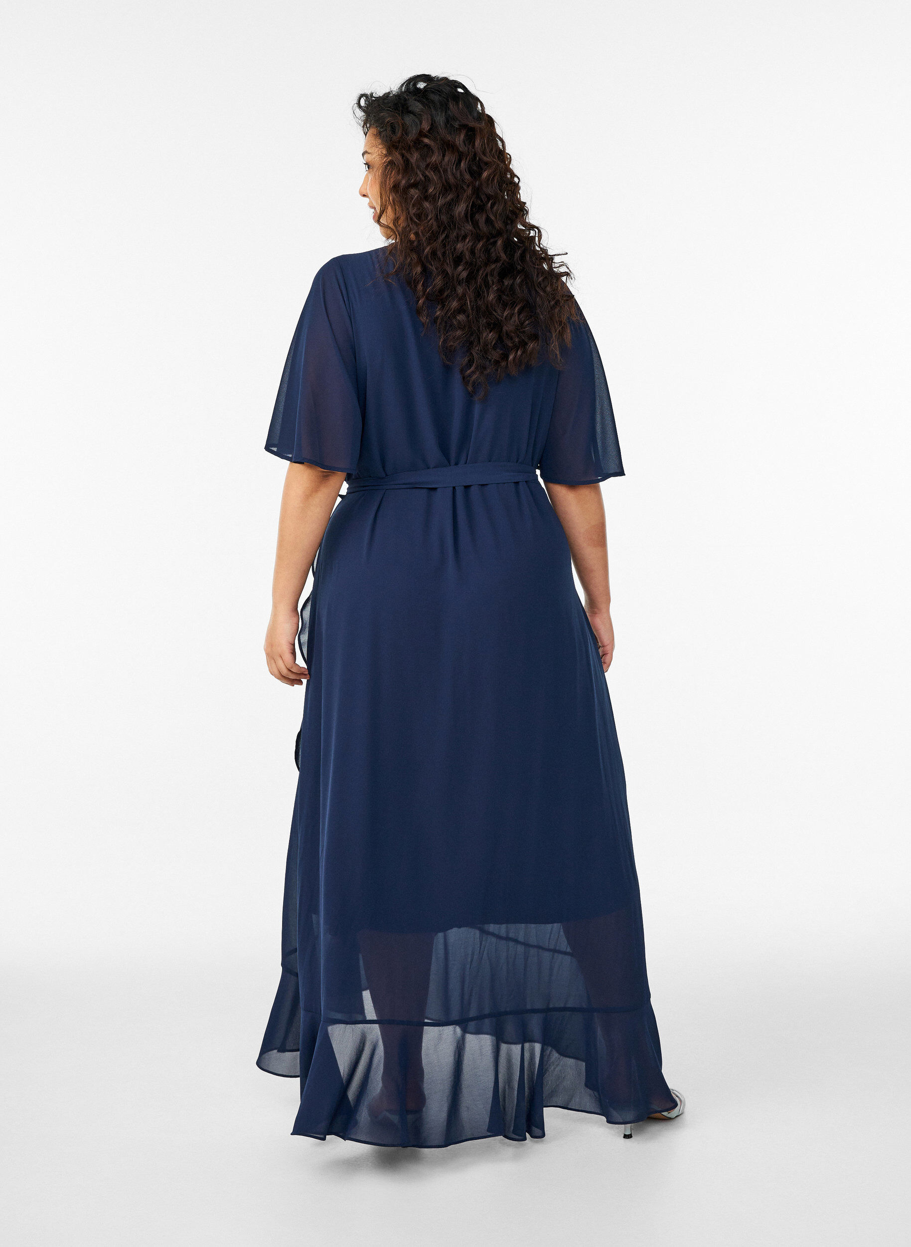 ZizzifashionChiffon maxi dress with a V-neck and ruffle hem, Blue, Model image number 1