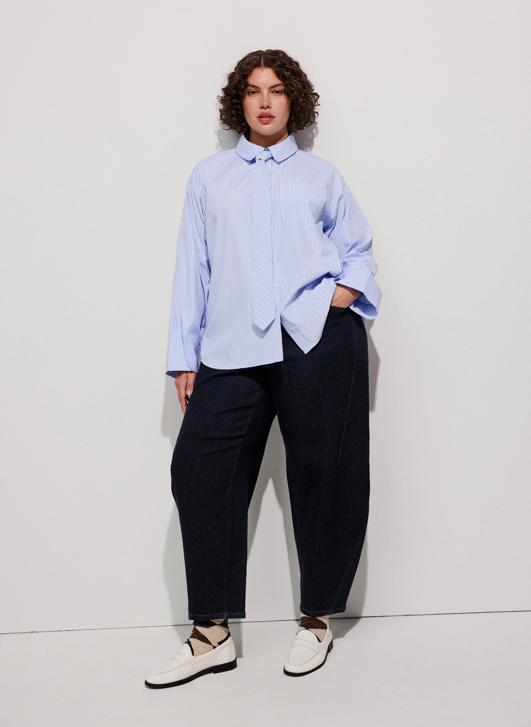ZizzifashionLoose shirt with tie, Light Blue, Model image number 1
