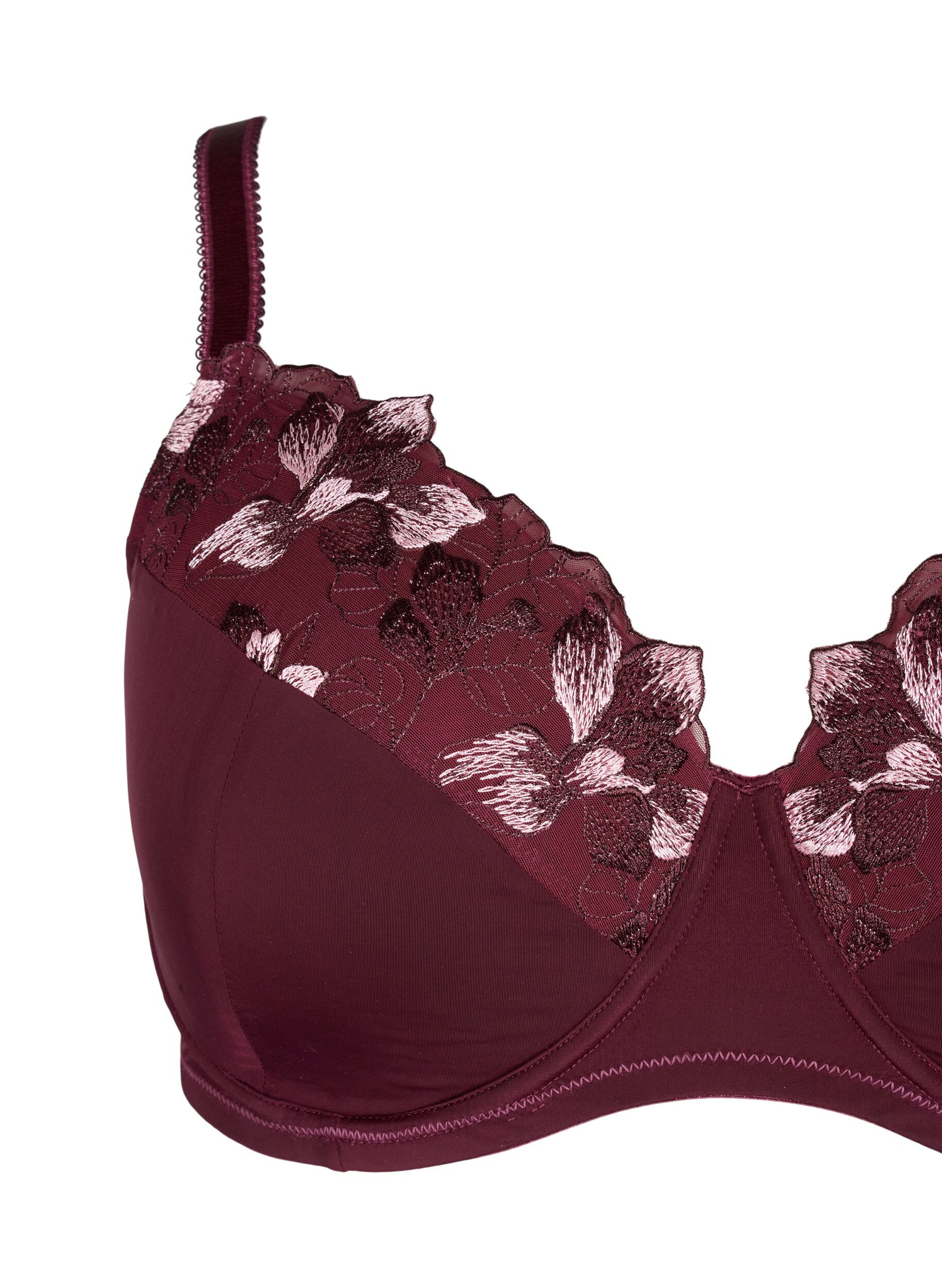 Zizzifashion Padded bra with floral embroidery, Dark Bordeaux, Packshot image number 2