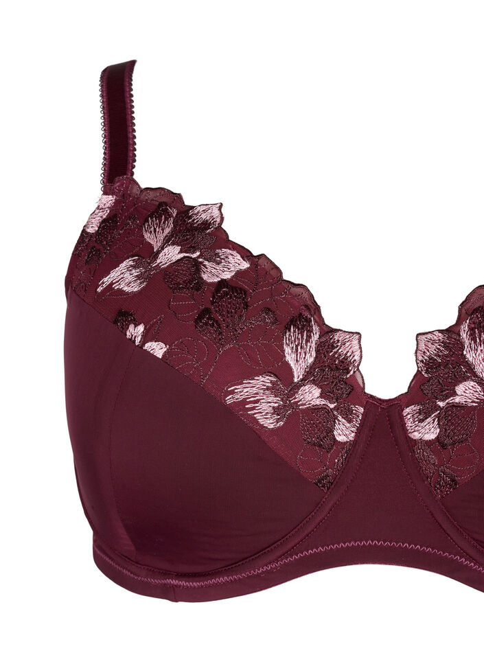 Padded bra with floral embroidery, Dark Bordeaux, Packshot image number 2