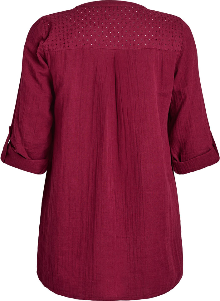 Cotton muslin tunic with broderie anglaise, Dark Bordeaux, Packshot image number 1