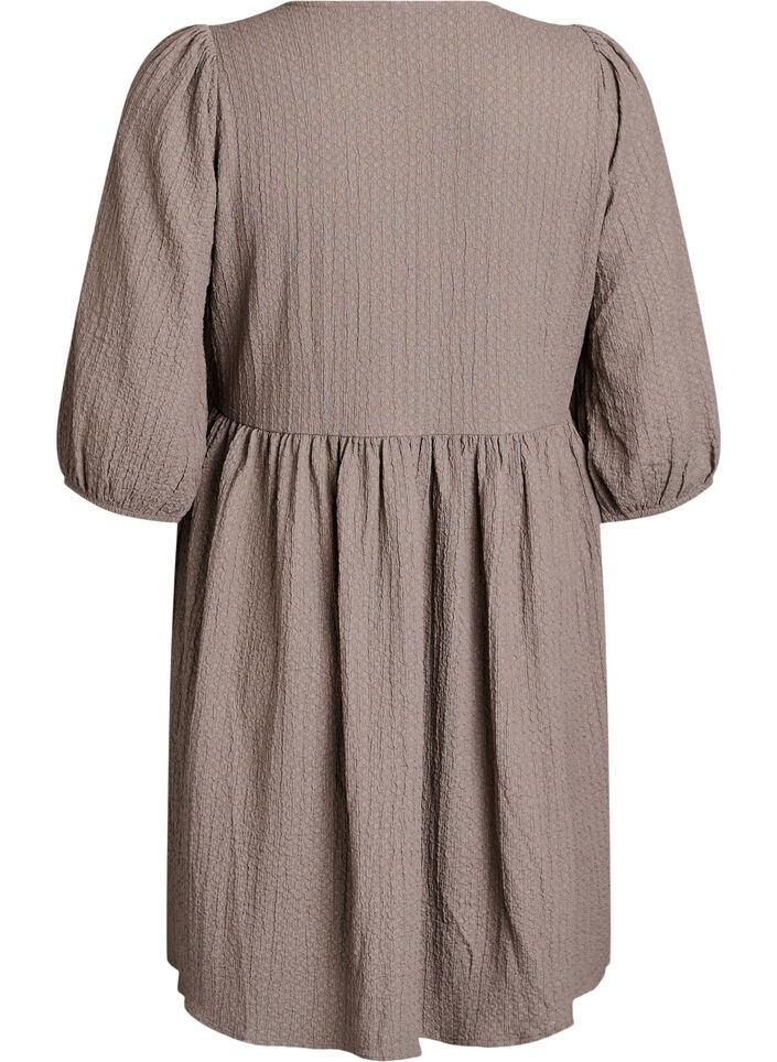 FLASH - Short dress with texture and 3/4 sleeves, Beige, Packshot image number 1
