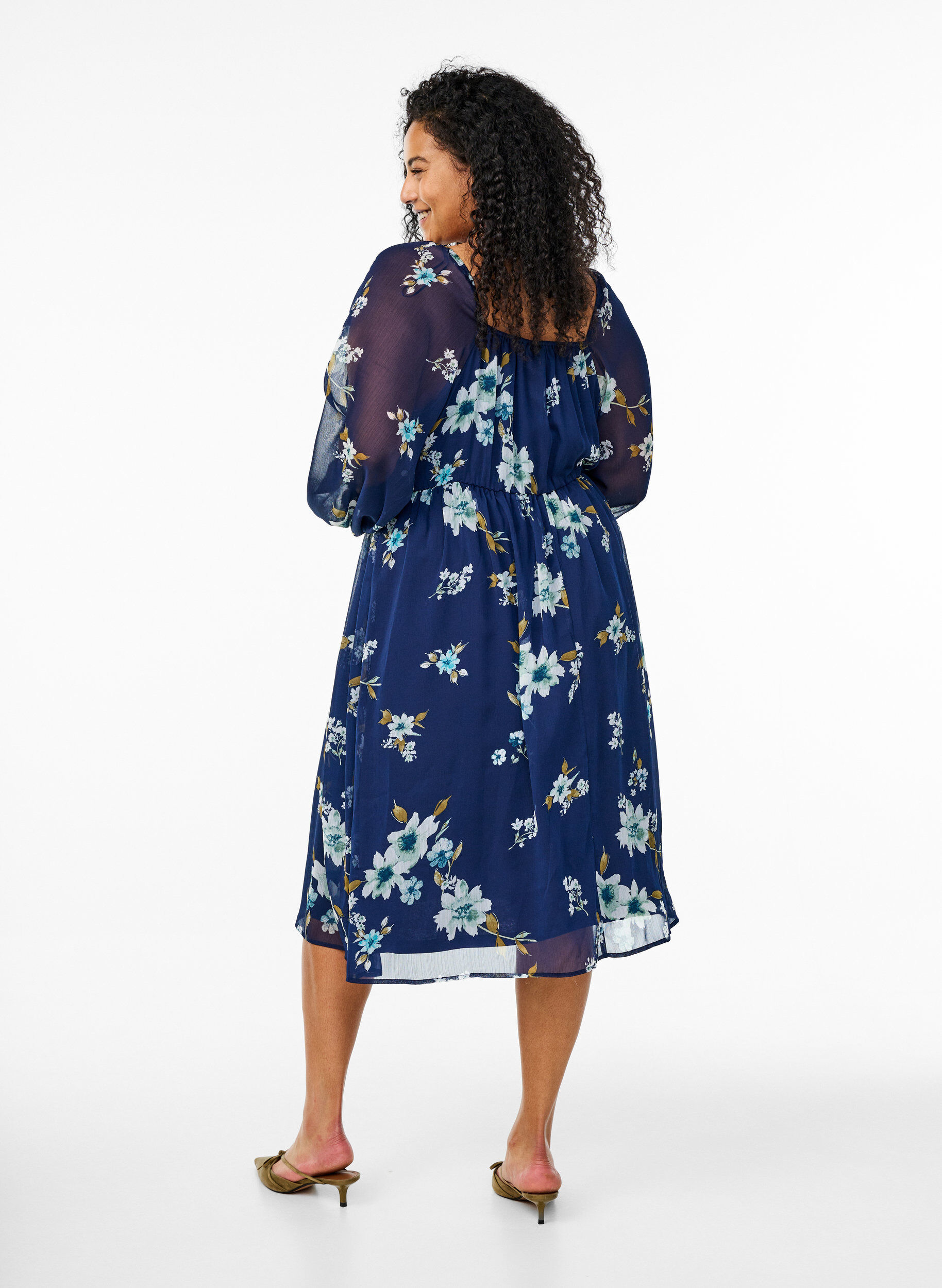 ZizzifashionChiffon party dress with long sleeves, Blue, Model image number 2