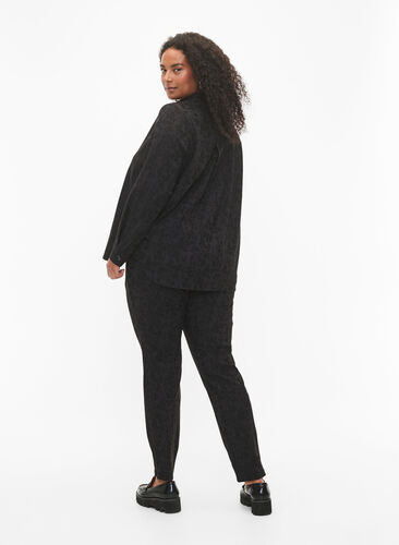 Trousers in viscose with tone-on-tone pattern, Black, Model image number 1