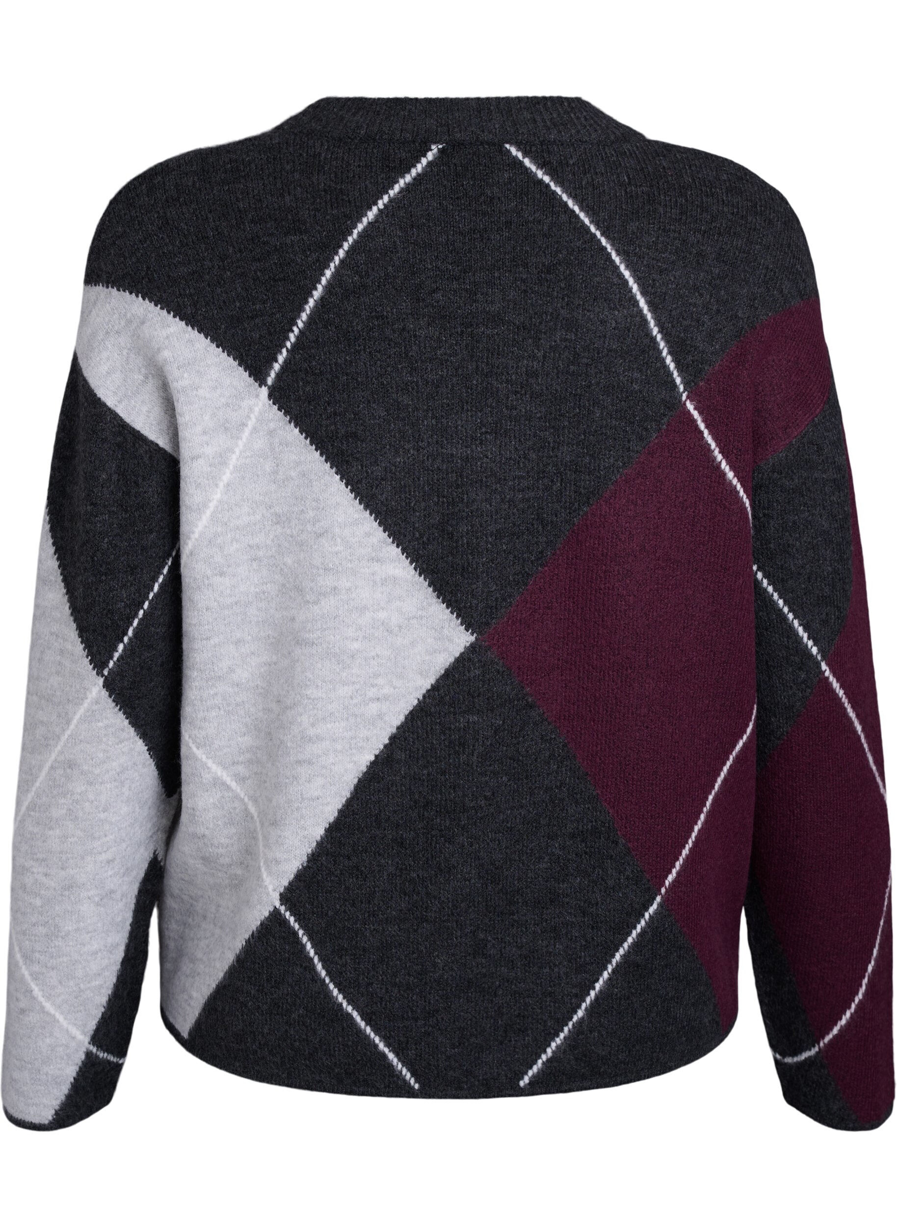Zizzifashion Jumper with large checks and contrast sleeves, Dark Grey, Packshot image number 1