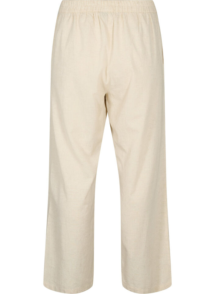 High-waisted trousers in cotton and linen, Whitecap Gray, Packshot image number 1