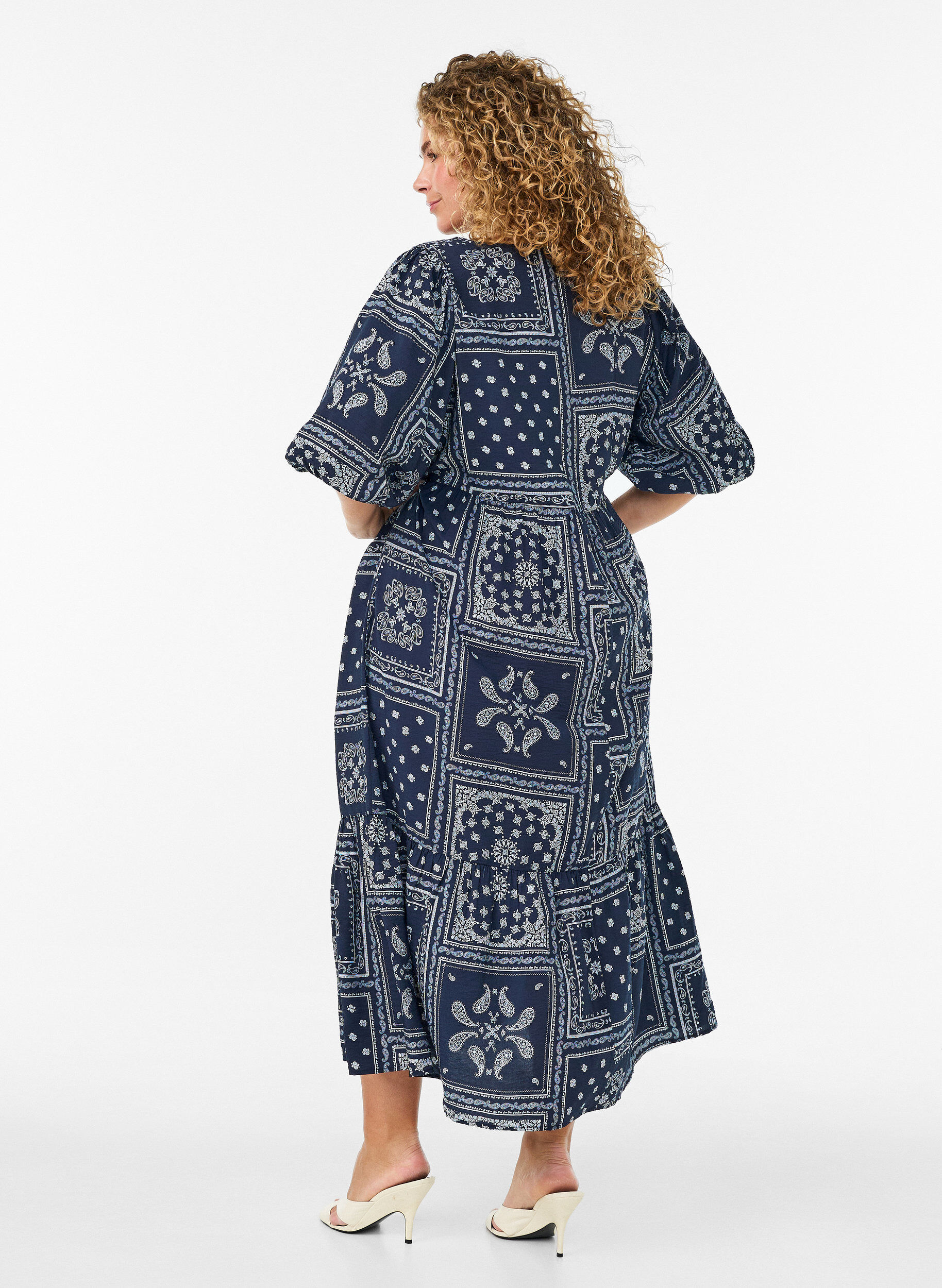 ZizzifashionAnkle-length dress in viscose with paisley print and short sleeves, Blue, Model image number 1