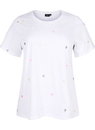 Organic cotton T-shirt with hearts, Bright W. Love Emb., Packshot image number 0