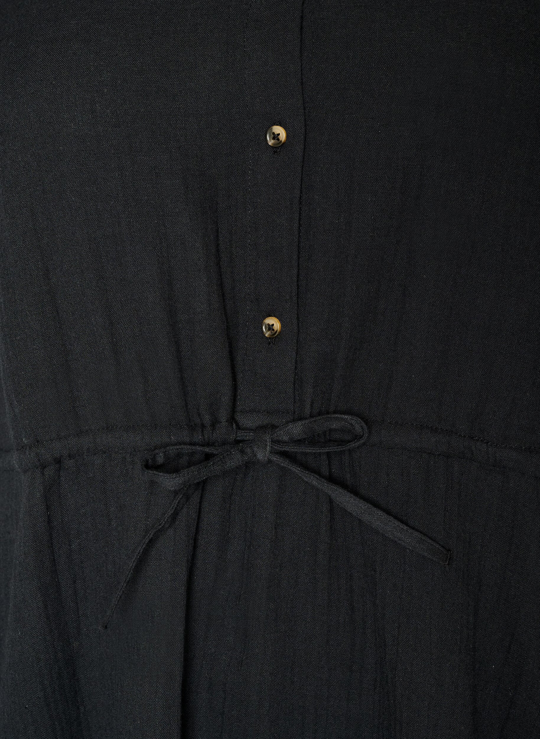 Zizzifashion Sleeveless cotton muslin dress with tie string, Black, Packshot image number 1