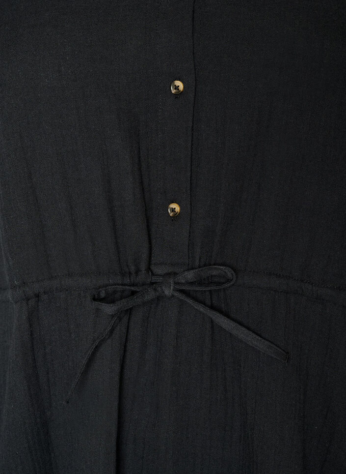 Sleeveless cotton muslin dress with tie string, Black, Packshot image number 1