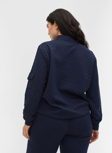 Quilted sweatshirt with zip, Navy Blazer, Model image number 1