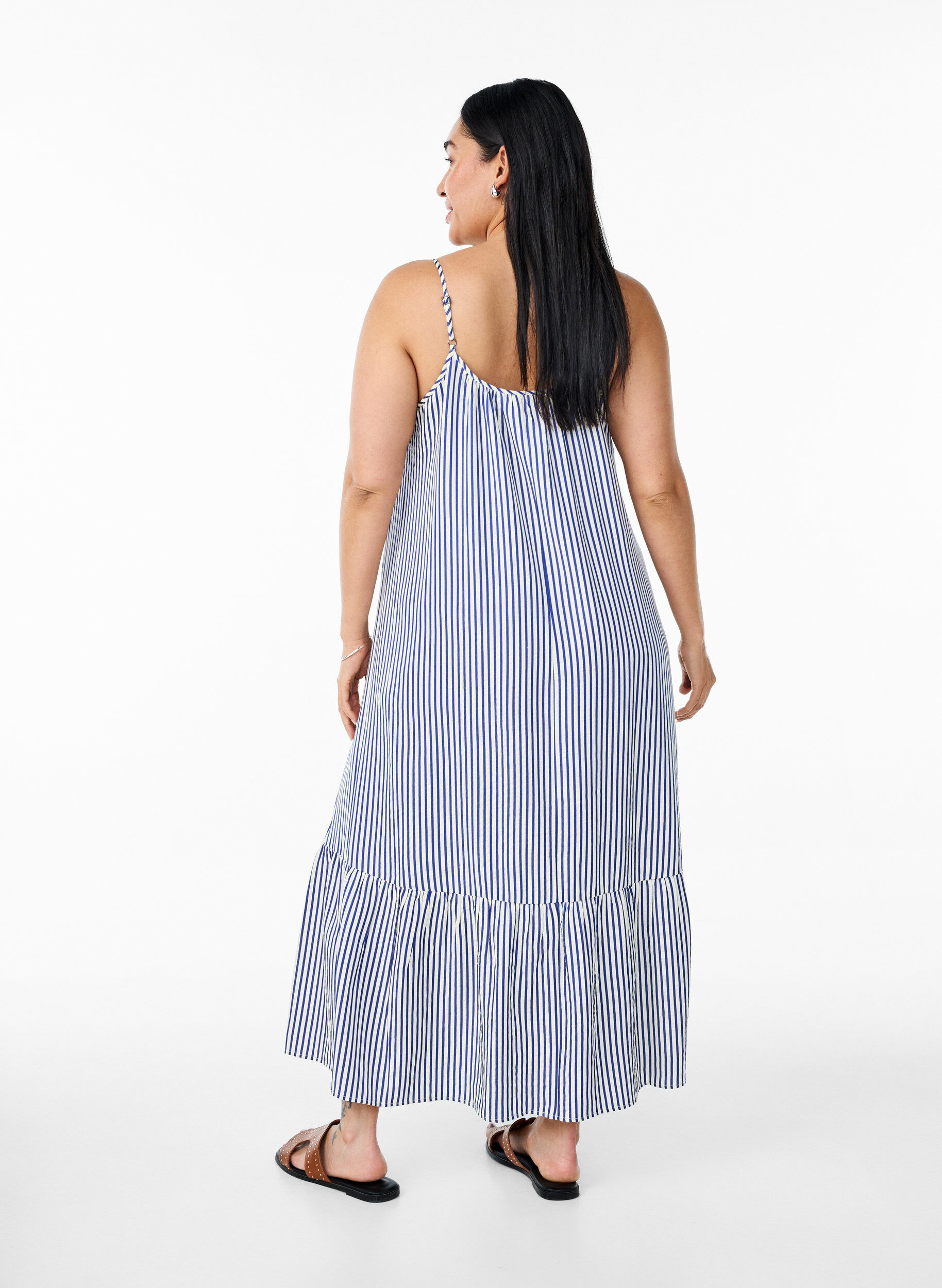 ZizzifashionSummer dress with stripes and A-line shape, Blue, Model image number 1