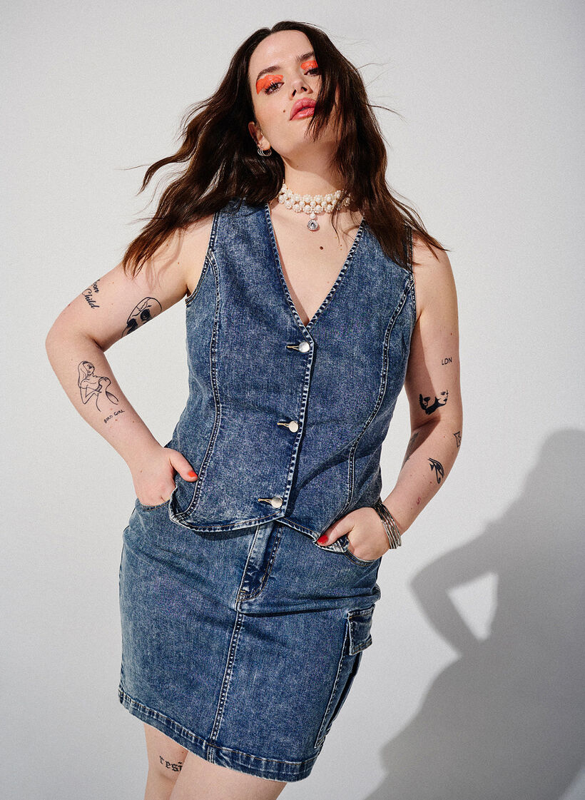 Close-fitting denim skirt with cargo pocket, Blue Denim, Image image number 0