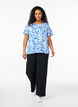 FLASH - Short sleeve viscose blouse with print, Blue, Model image number 1