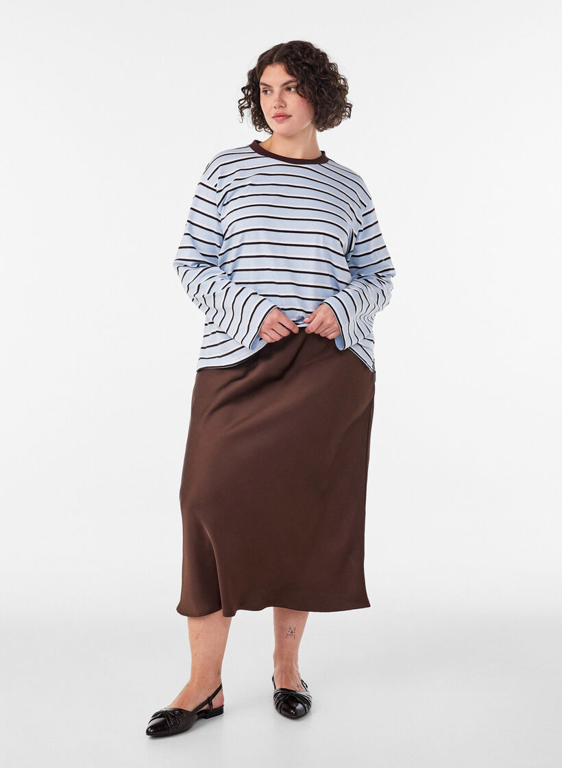 Satin midi skirt, Brown, Model image number 0