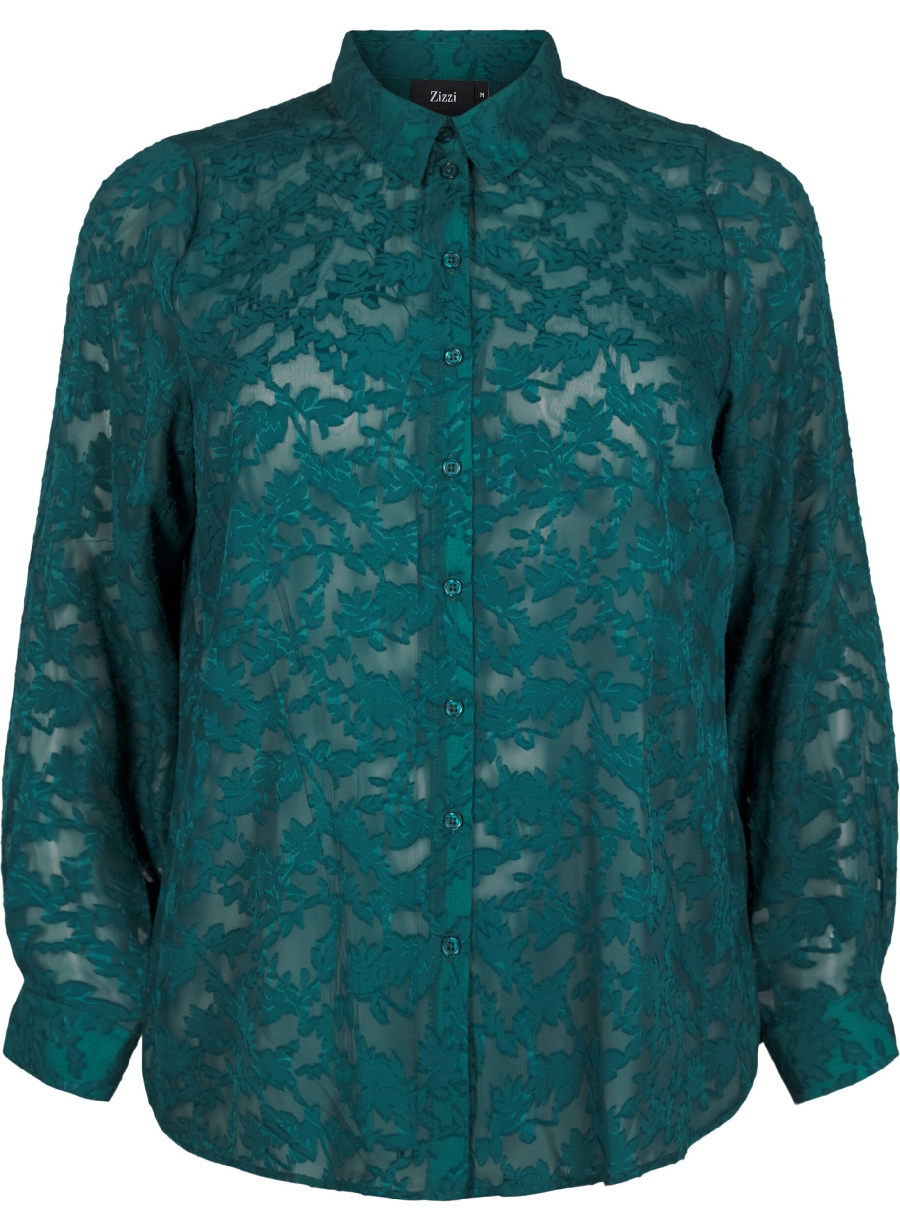 Zizzifashion Jacquard shirt with buttons, Rain Forest, Packshot image number 0