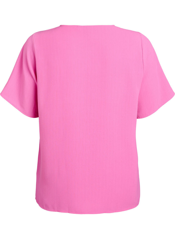 Short-sleeved blouse with round neck, Pink, Packshot image number 1