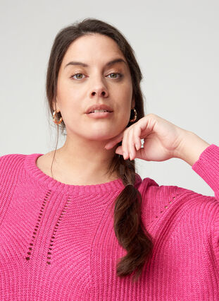 Knitted blouse with a round neck, Fuchsia Purple, Model image number 2