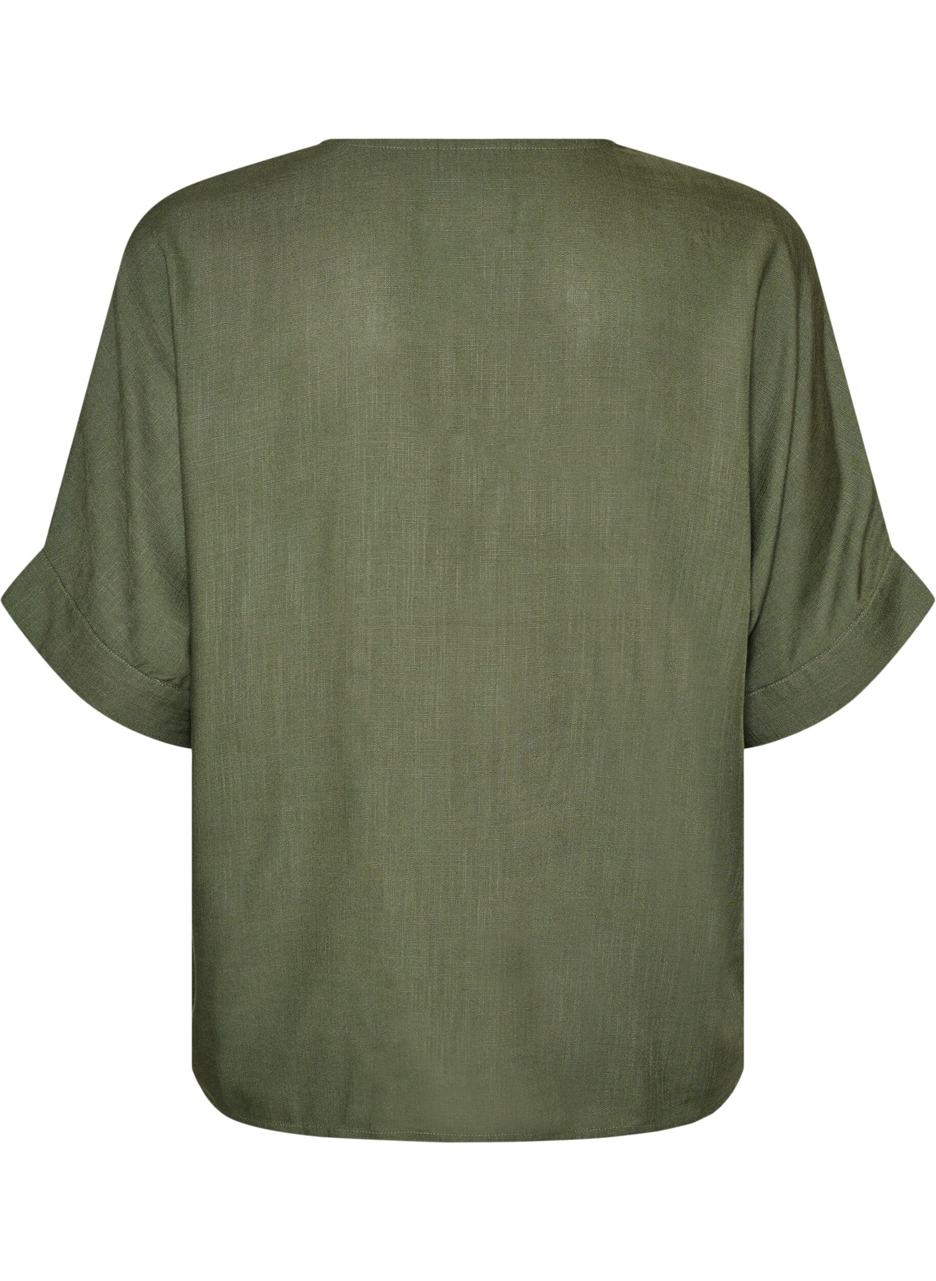 ZizzifashionViscose blouse with crochet trim and buttons, Green, Packshot image number 1
