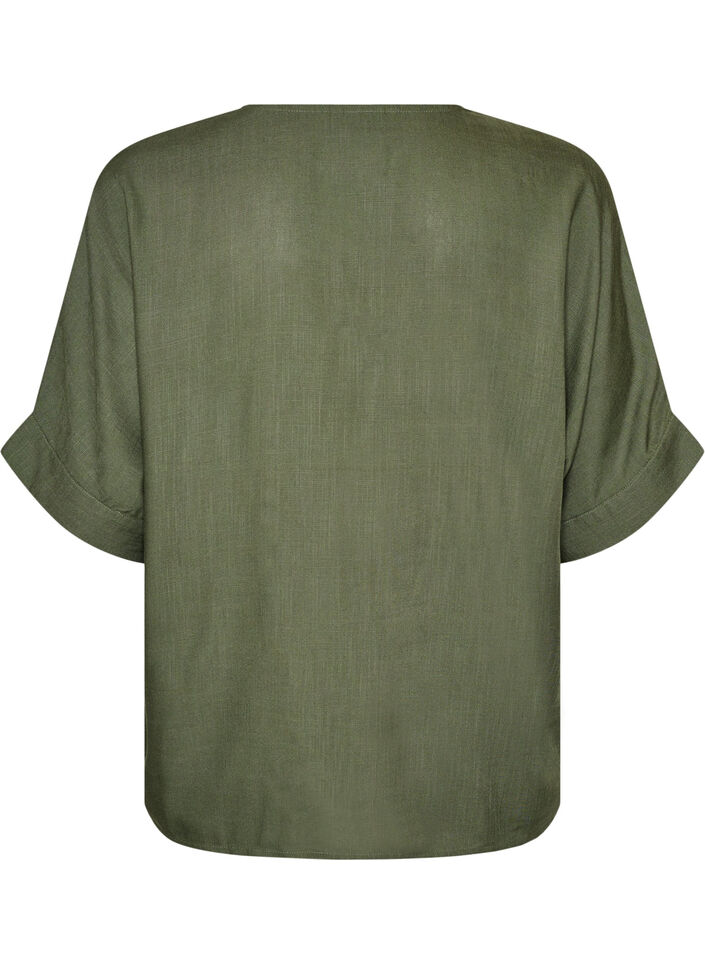 Viscose blouse with crochet trim and buttons, Green, Packshot image number 1