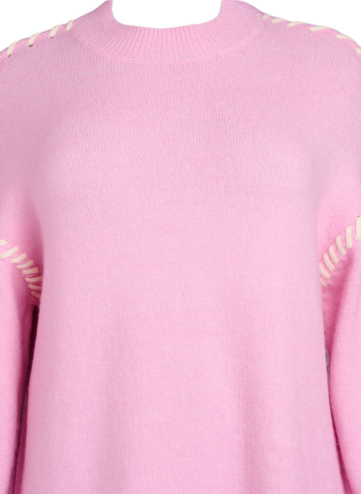 Knitted dress with contrast stitching, Pink, Packshot image number 2