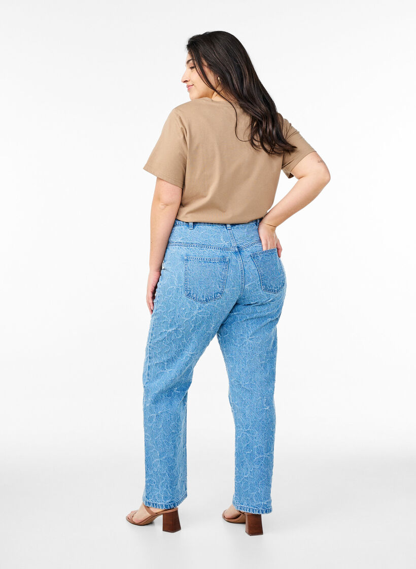 Gemma jeans with a high waist and floral pattern, Light Blue, Model image number 2