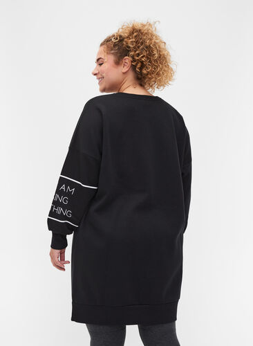 Sweater dress with long sleeves and print details, Black, Model image number 1