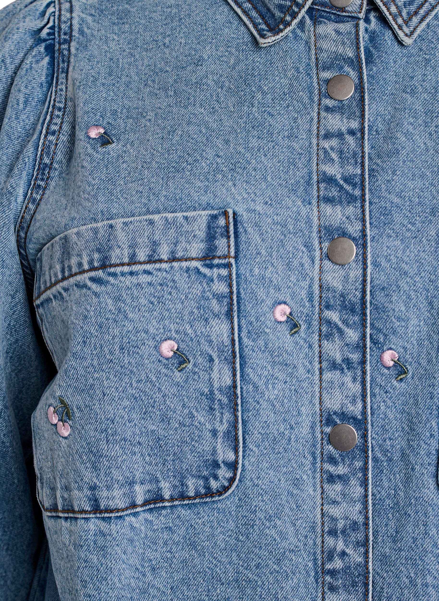 Zizzifashion Denim dress with cherries and chest pockets, Light Blue, Packshot image number 2