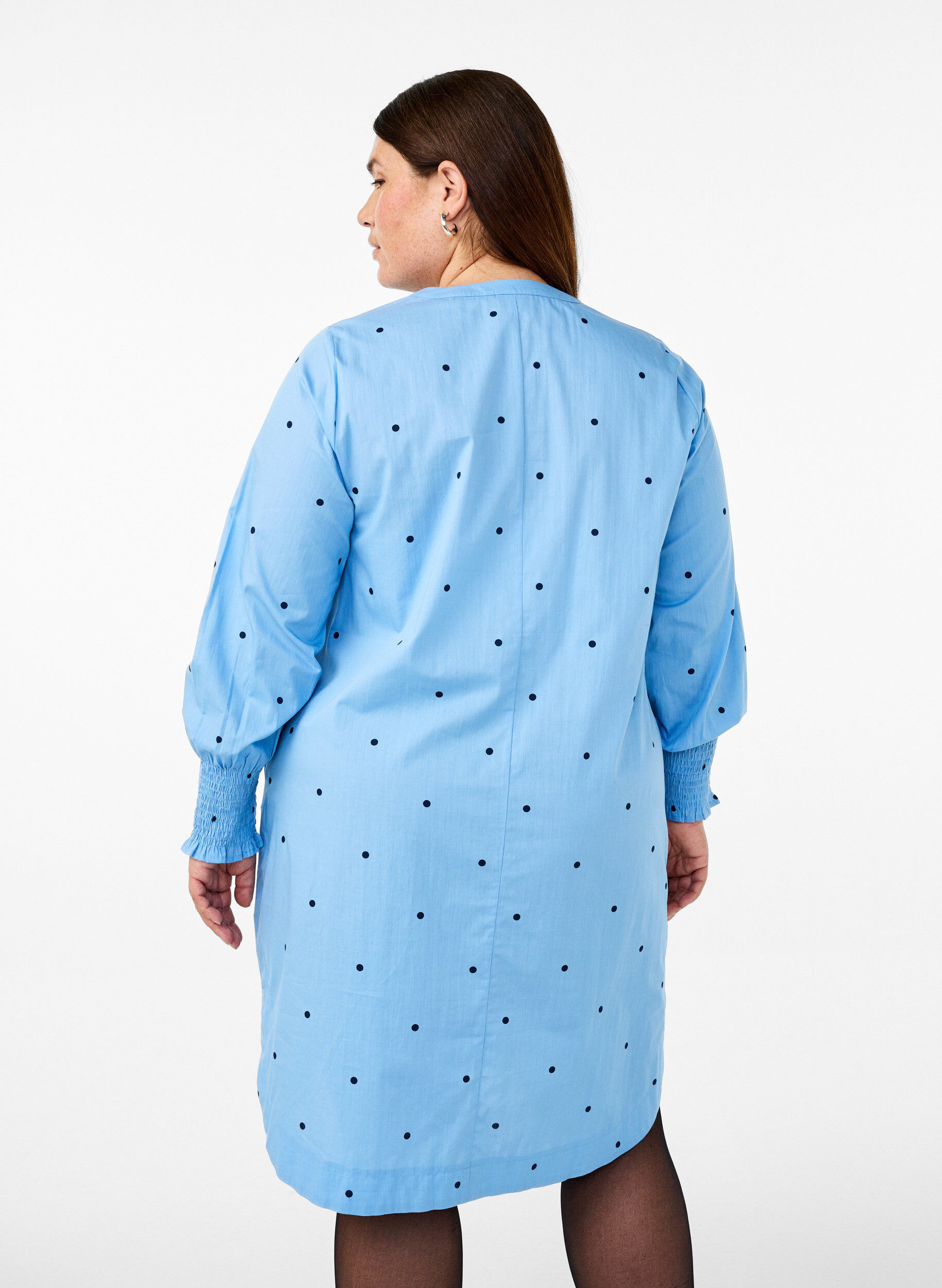 Zizzifashion Dress with polka dots and long sleeves, Light Blue, Model image number 2