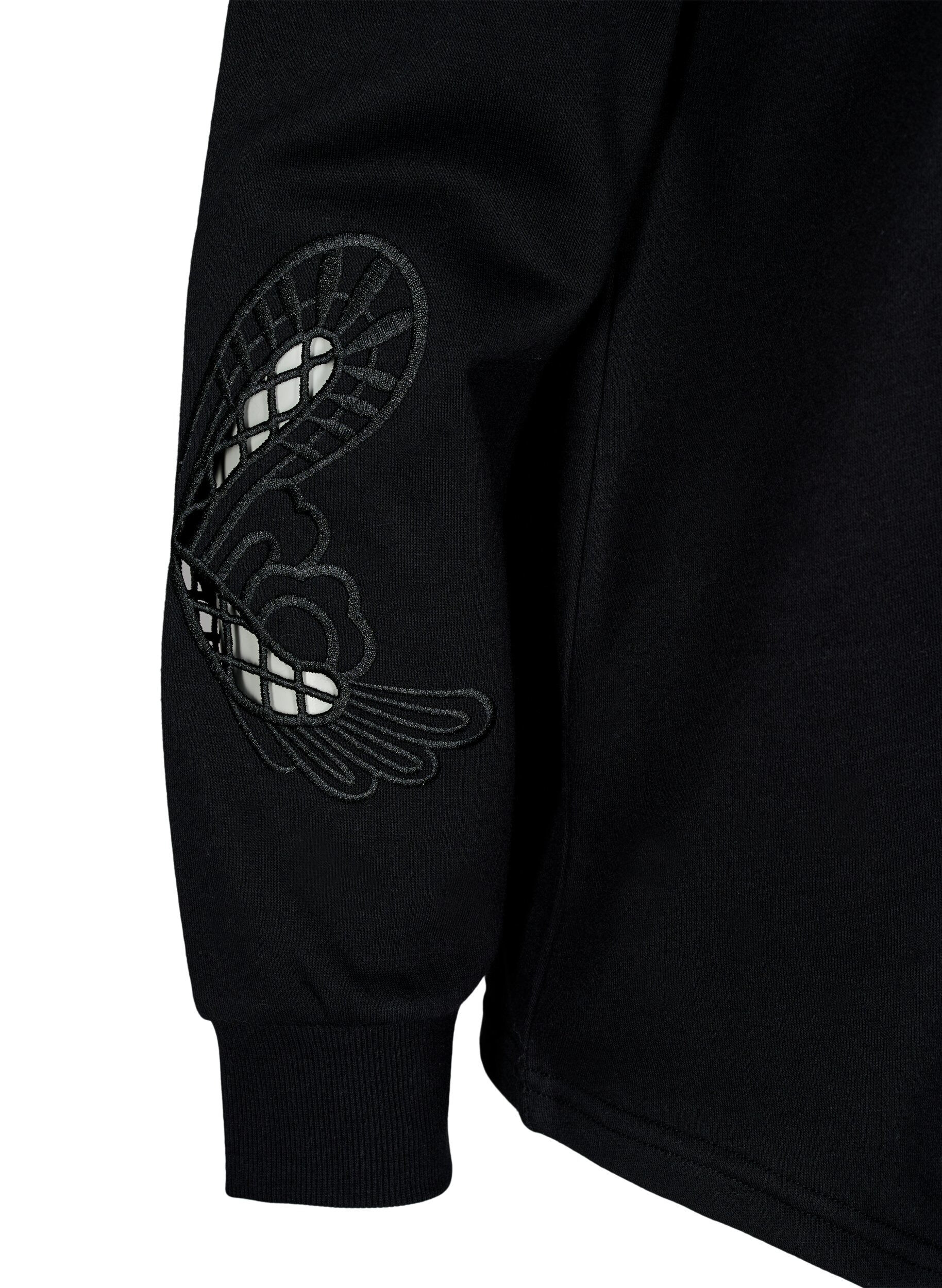 Zizzifashion Sweatshirt with embroidered cut-outs, Black, Packshot image number 3
