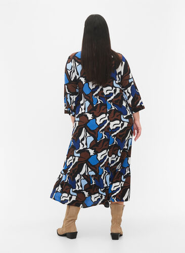 Dress in viscose with print and 3/4 sleeves, Zafia AOP, Model image number 1
