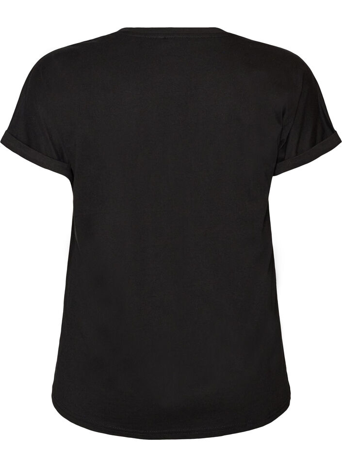 Cotton T-shirt with floral print, Black, Packshot image number 1