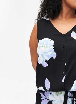 Sleeveless jumpsuit in viscose, Black Big Flower AOP, Model image number 2