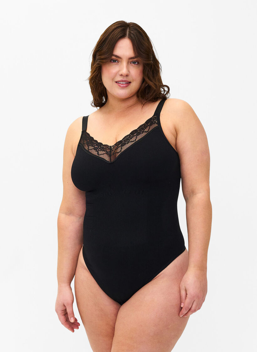 Shapewear bodystocking with laces, Black, Model image number 0