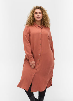 Long shirt dress in viscose, Copper Brown, Model image number 0