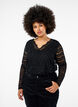 V-neck lace blouse with lining, Black, Model image number 0