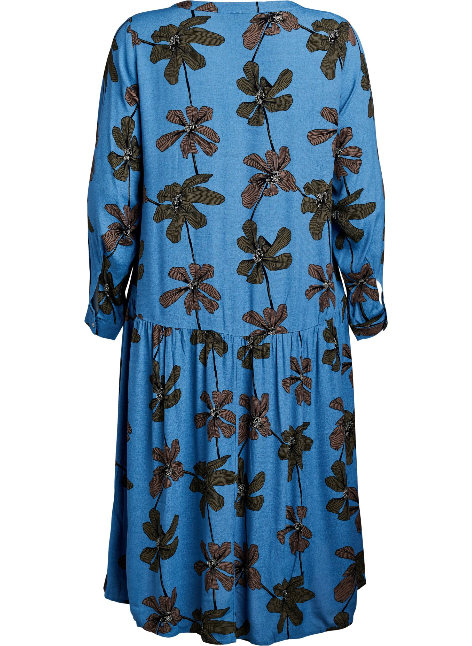 Zizzifashion Printed viscose midi dress with long sleeves, Blue, Packshot image number 1
