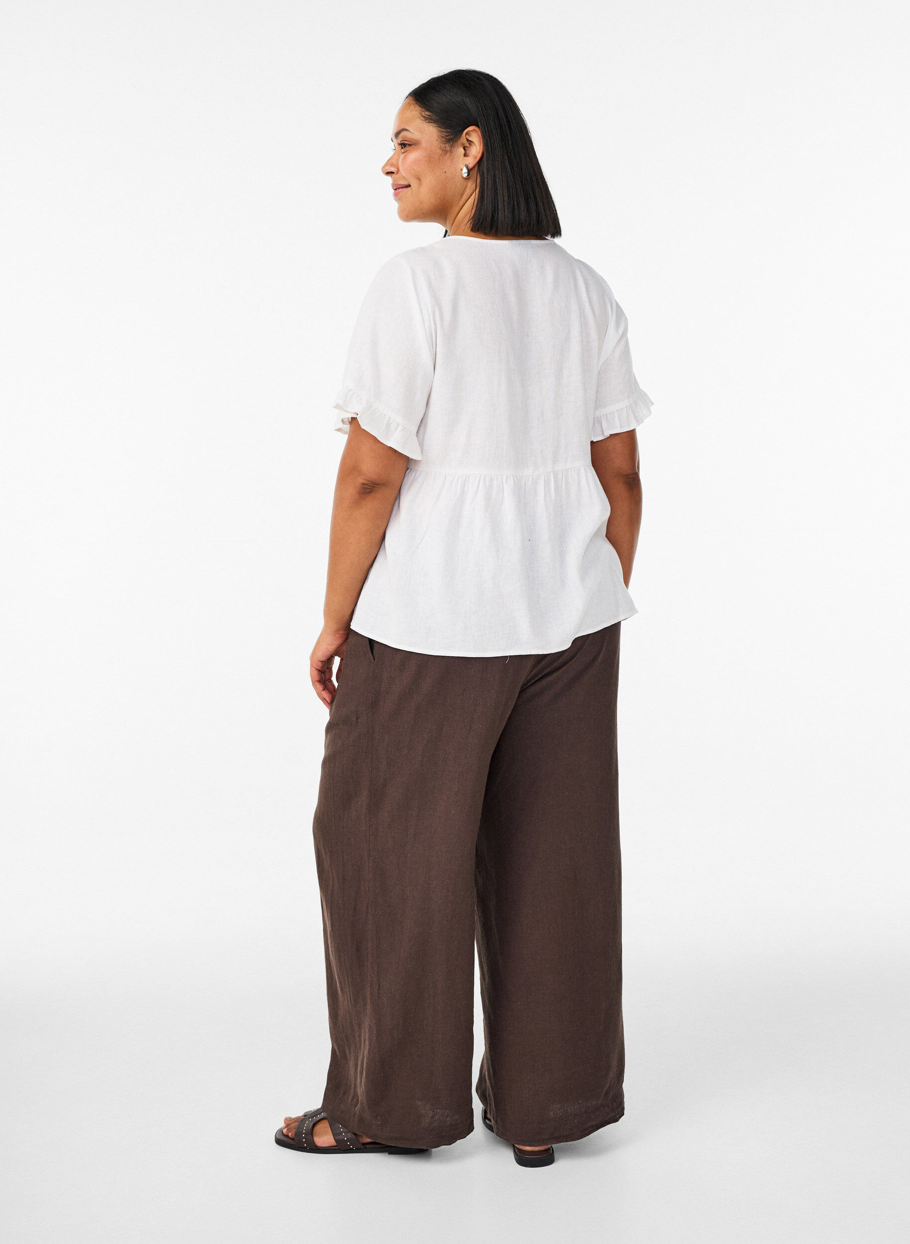 Zizzifashion Wide-leg linen and viscose trousers, Brown, Model image number 1