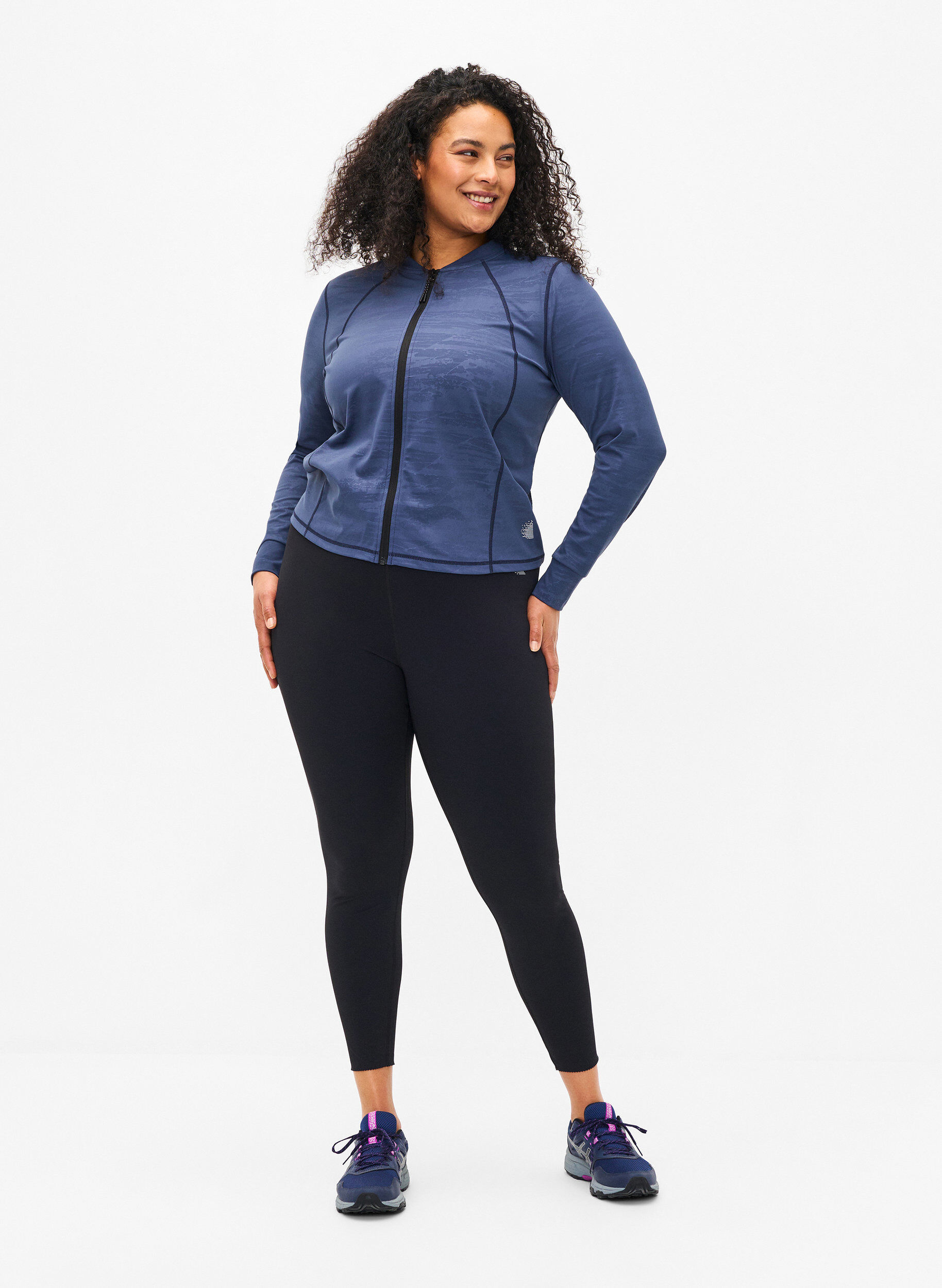 Zizzifashion Cropped exercise tights with pocket, Black, Model image number 1