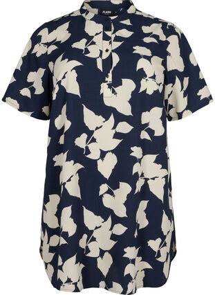 FLASH - Floral tunic with short sleeves, Blue White Flower, Packshot image number 0