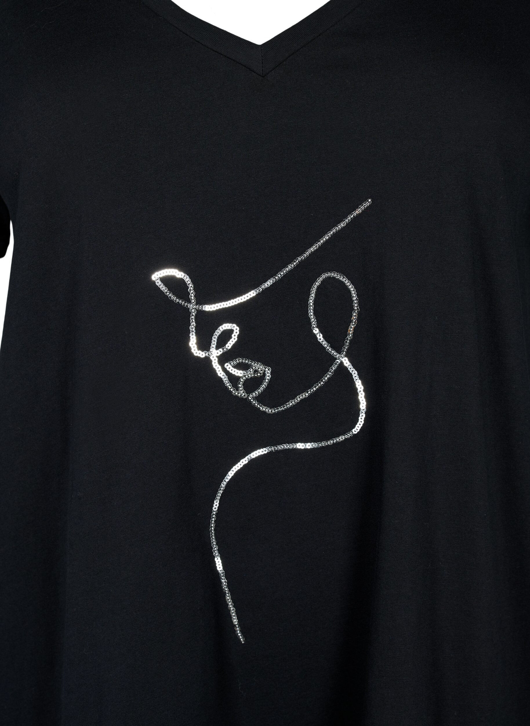 Zizzifashion Cotton t-shirt with sequins, Black W. Face, Packshot image number 2