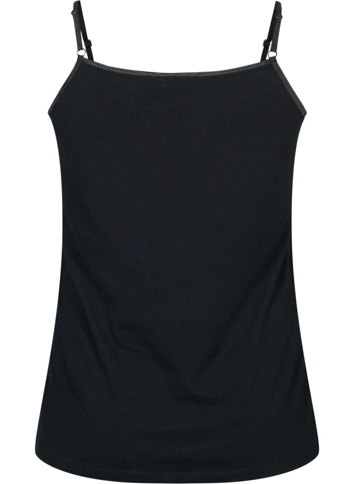 Basic cotton spaghetti strap top, Black, Packshot