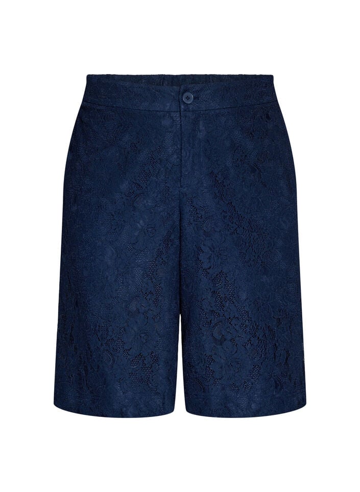 High-waisted lace Bermuda shorts, Blue, Packshot image number 0