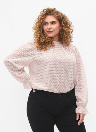 Long-sleeved blouse with patterned texture, Whisper Pink, Model image number 0